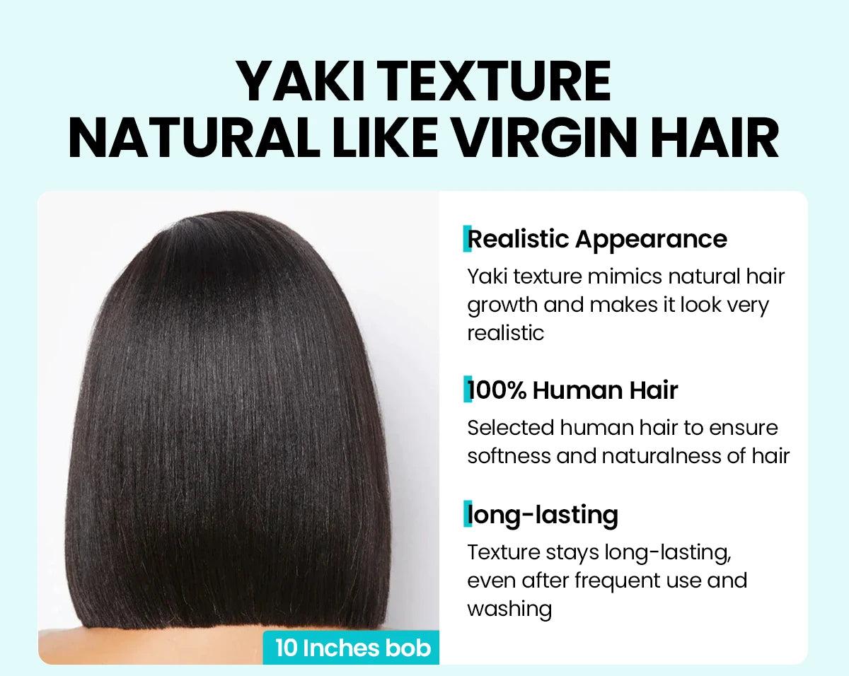 Wear & Go Yaki Straight Glueless Bob Wig Pull Go Pre Cut Lace Wig Natural Human Hair Wig Pre-Everything Wig #1B 180% Density Glueless Lace Black Yaki Bob Bleached Knots Wig SpringStatements