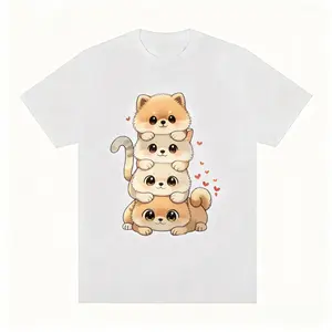 Pomeranian Puppy T-shirt Fluffy Cute Dog Print Casual Soft Short Sleeve Tee For Woman Man Unisex