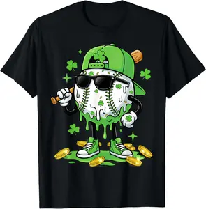 Baseball Drip Ice Cream Apparel Youth Boy St Patricks Day T-Shirt - Crewneck Men Women Youth Boys Girl T-shirt Cotton Fabric