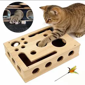 Enrichment Box Stress Free Alternative to Clippers and Grinders Durable Pine Wood Design Cat Scratch Puzzle with Nail File Scratcher Board Scratching Posts for All Ages File Enrichment Box