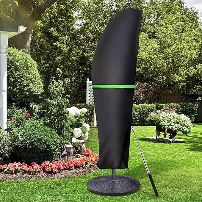 Patio Umbrella Cover, Outdoor Umbrella Cover with Zipper & Rod — Offset Umbrella Cover Patio Umbrella Covers Waterproof for 9-13ft Cantilever Umbrella (420D Oxford)