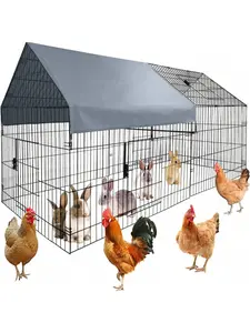 86"L X 40"W X Large Metal Chicken Coop, Metal Pet Playpen With Waterproof Cover, Small Animal Cage, Outdoor Backyard Farm Pet Playpen For Rabbit, Duck, Chinchillas, 40"H
