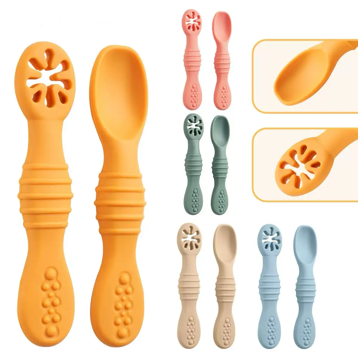4pcs or 2pcs Set of Silicone Chewing Spoons for Infants And Toddlers, Made from -Grade Silicone, Includes Soft Feeding Utensils for Training, Suitable for Self-Feeding Practice with , Perfect As Gifts for Halloween, Christmas, And Thanksgiving for Aged 0-