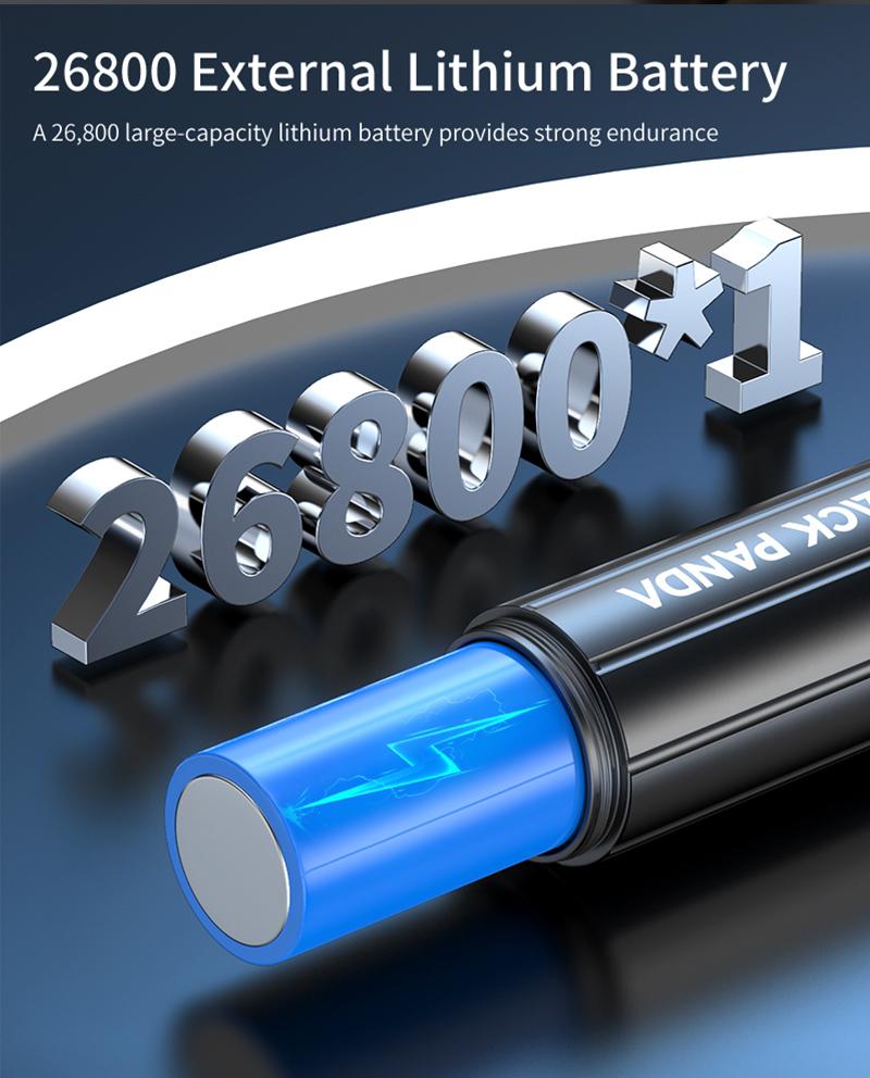 Black Panda Pro High-Brightness Rechargeable Camping Flashlight, Outdoor Searchlight, 5500mAh Battery Capacity, Water resistant , USB Charging, Zoomable Focus