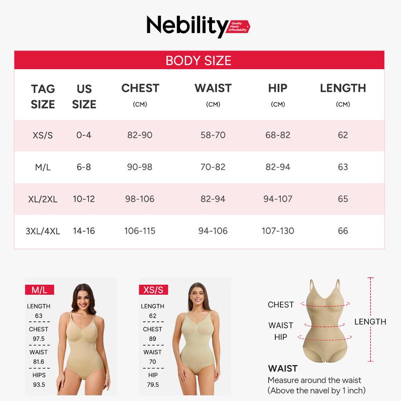 |Buy 2 Get 1 Free| Nebility Women's 3-Piece V-Neck Shapewear Set - Seamless Bodysuit & Camisole, Basic Minimalist Style with Tummy Control & Hip Lift Womenswear