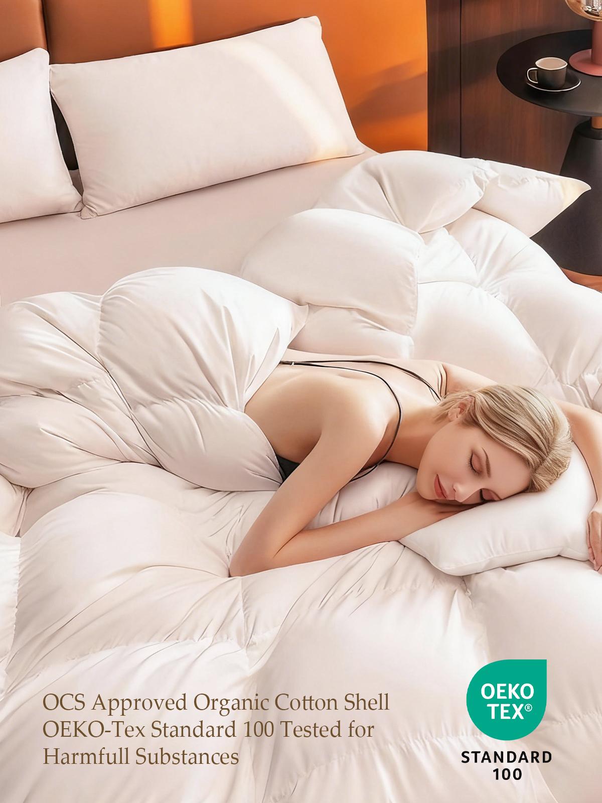 PEACE NEST Goose Down Comforter 500TC 100% Cotton Cover Ultra Soft Fluffy All Season Warm Bedding for Bedroom Dorm Hotel White