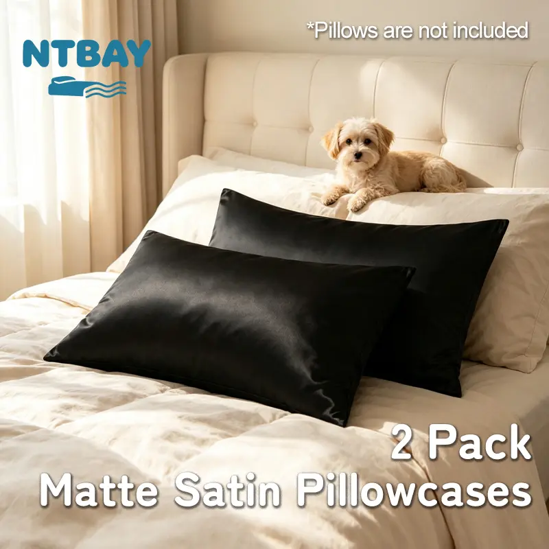 NTBAY Matte Satin Pillowcases, 2 Pack Ultra-Soft Microfiber Pillow Covers, Hidden Zipper Closure, Luxury Hotel Quality, Smooth for Beautiful Hair & Skin, Bedroom Gift, Standard/Queen/King Sizes, OEKO-TEX STANDARD 100 Certified