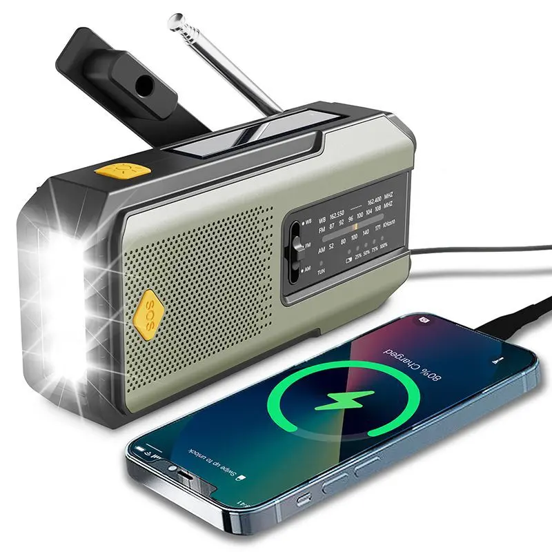 Emergency Solar Crank Radio Equipment with 2000mAh Power Bank & LED Flashlight ,Summer Portable Compact SOS Alarm Weather Radio,Portable Survival Radio,Outdoor Essentals Audio Device Durable Green