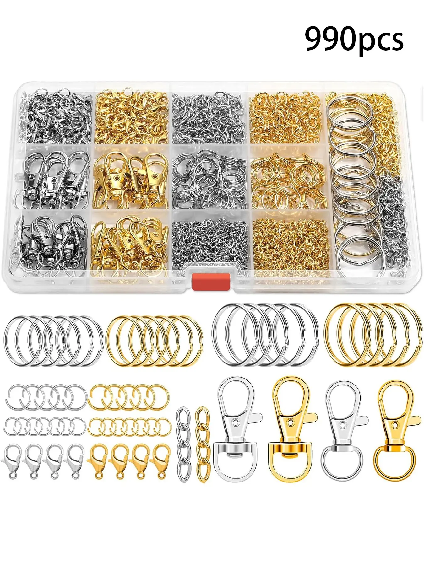 990pcs Keychain Making Kit, Includes Keychain Hooks, Lobster Clasps, Key Rings, Jump Rings, DIY Jewelry Craft Supplies, Diy Accessories Set, Handmade Gift Accessories, Adjustable Metal Chain, Handcrafted Accessory