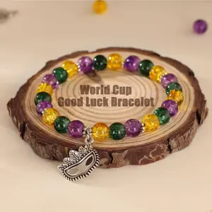 World Cup Brazilian Carnival Mardi Gras Beaded Bracelet Bohemian Crystal Border with Mask Pendant for Women Festive Jewelry