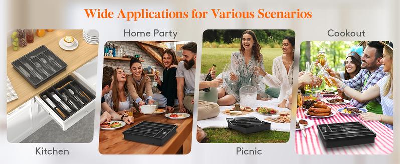 Lifewit Silverware Organizer with Lid, Covered Utensil Tray for Kitchen Drawer and Countertop, Plastic Storage Box for Spoons, Forks, Knives