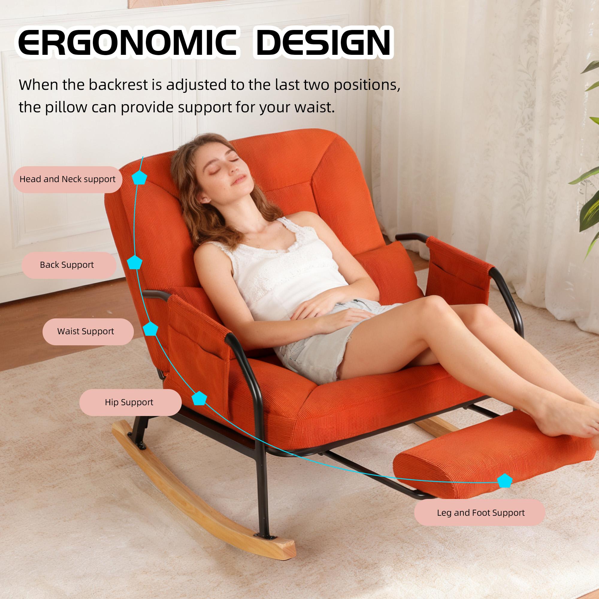 QAK 34.6" Rocking Chair with Footrest, Comfortable Headrest and Backrest, Side Pockets, Ideal for Relaxation