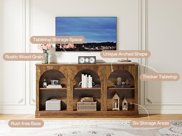 LITTLE TREE Farmhouse Console Table, 63-Inch Long Entryway Table with 3 Tier Storage, Wooden Rectangular Sofa Table Behind The Couch for Entrance, Hallway, Living Room