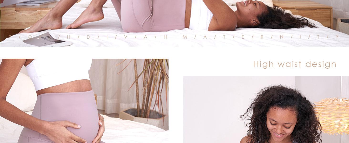 POSHDIVAH Women's Maternity Capri Leggings Over The Belly Pregnancy Workout Active Stretchy Pants with Pockets maternity solid pregnancy supply