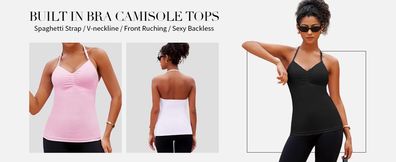 V FOR CITY SoftHue Impact Longline Halte Strappy Top Women's Halter Workout Tank Tops Backless Gym Longline with Adjustable Strap