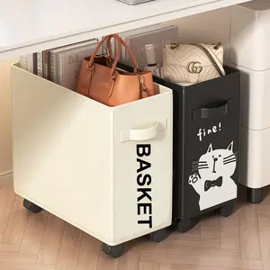 ZY Office Desk Underneath Rolling Storage Cart, Mobile Office Essential Organizer Basket, Convenient and Space-Saving Solution for Workspaces, Office Gadgets Boxes Wooden Black + White