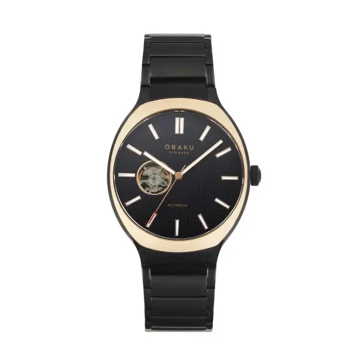 Obaku - Men's Black & Gold 41mm 21-Jewel Automatic Movement Watch