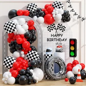 132-Piece Race Car Balloon Garland Kit with Checkered, Red & Black Balloons for Birthday Parties