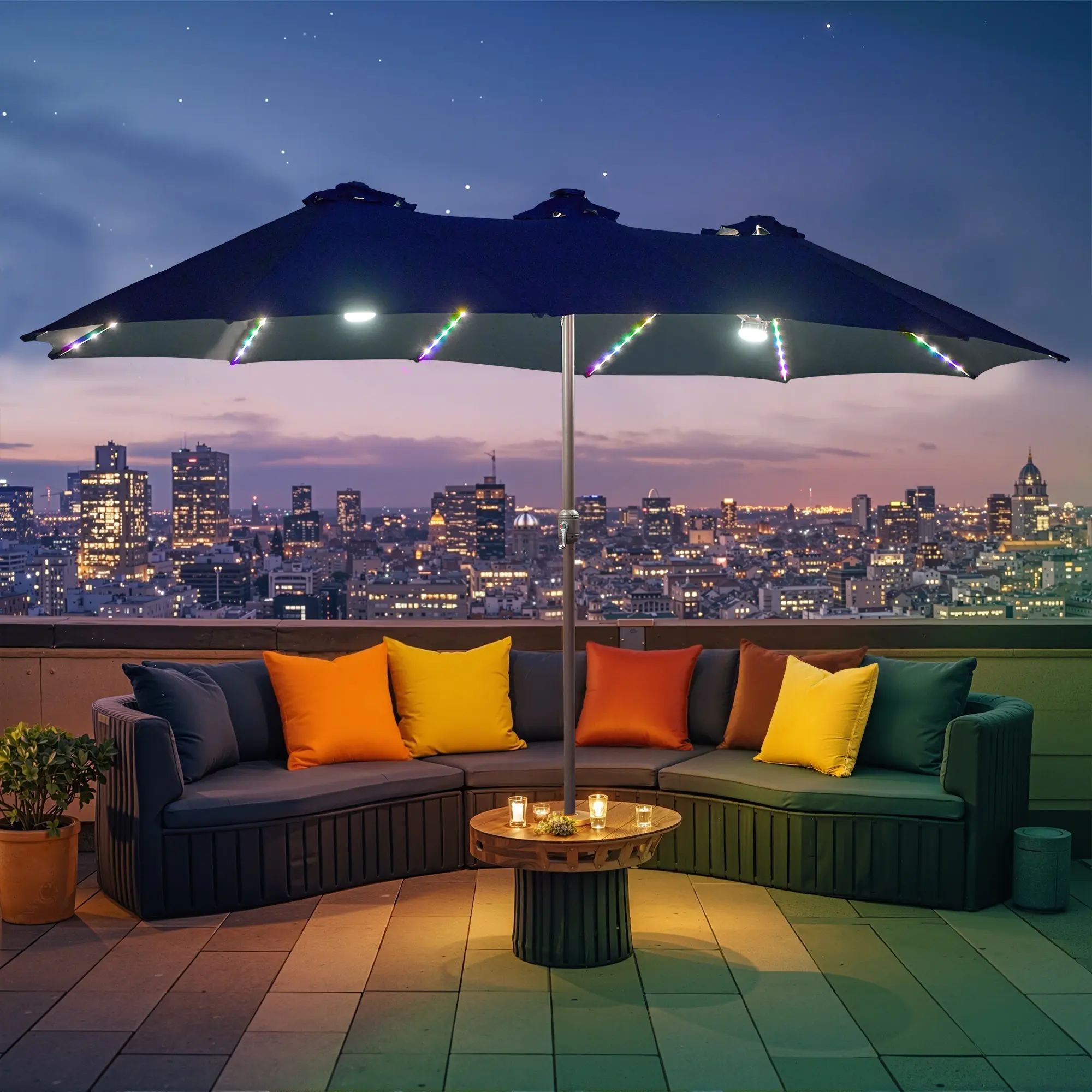 Navy Blue | RGB Lighted Umbrella with Base