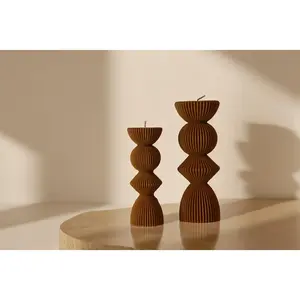 Set of 2 Ribbed Pillar Candles