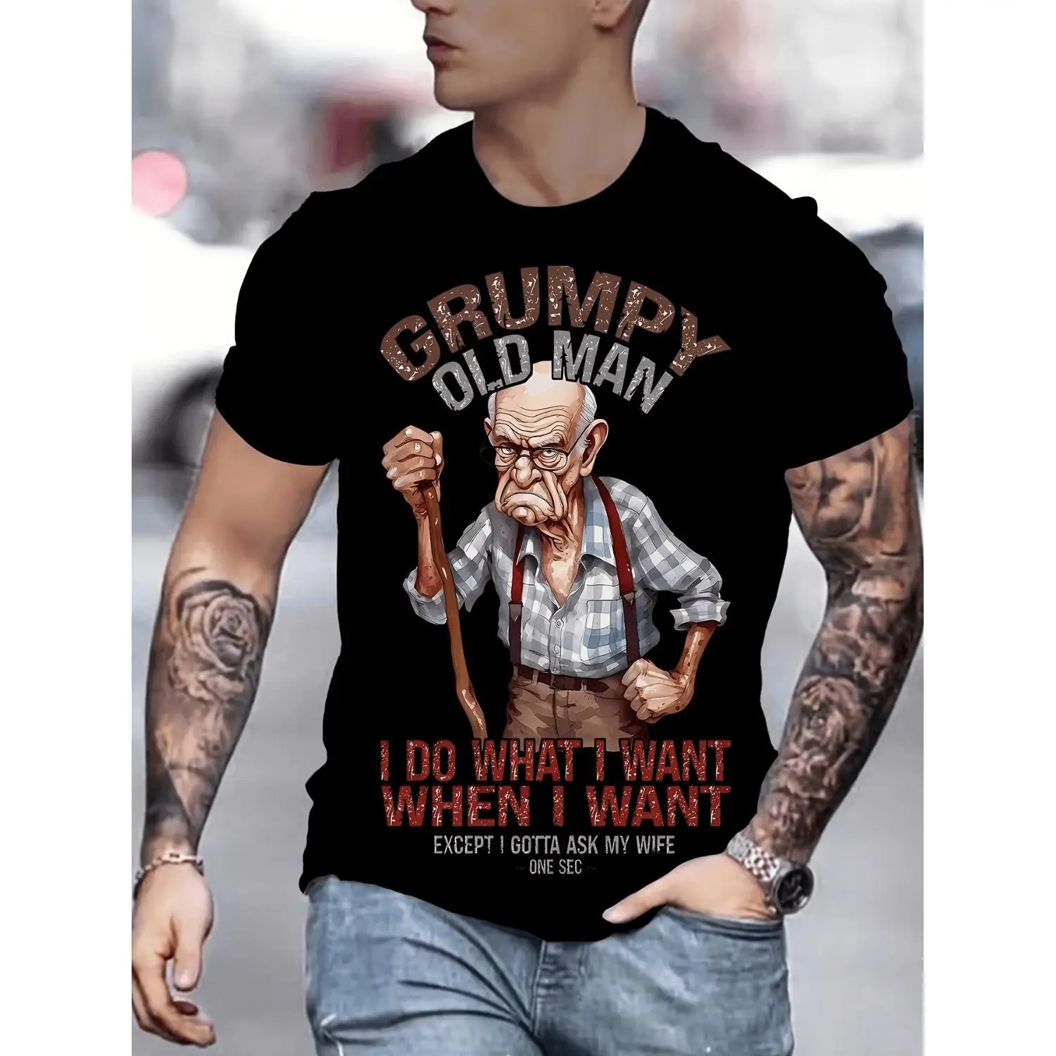 Women's Casual Graphic Tee, Grumpy Old Man Design Fashion Top