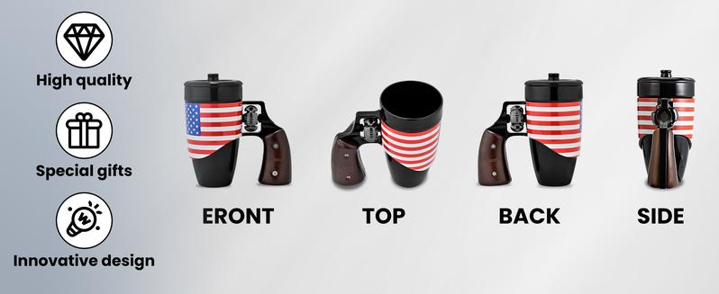 Pukomc Coffee Mug with Rotatable Wooden Handle, Ceramic Leak-Proof and Scalding-Proof Cup, 16 Ounces Beverage Drinkware Glass Reusable Reuse Black Funny Dad Tumbler