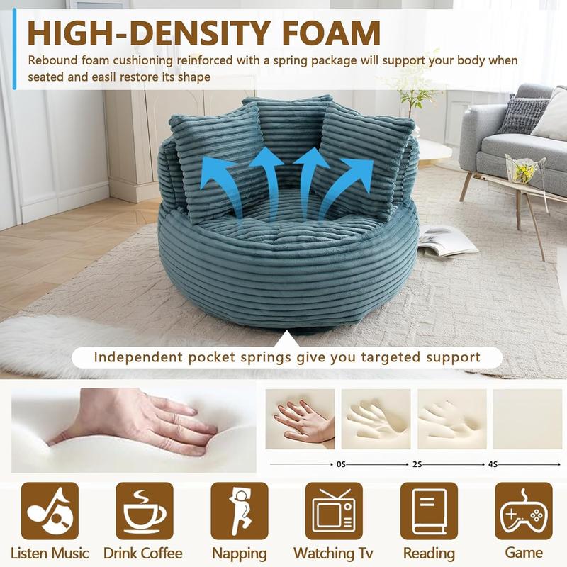 Bean Bag Chair Lazy Sofa Corduroy Oversized Chair for Adults, Comfy Big Accent Sofa Lounge Floor Chair, Stuffed Bean Bag Couch for Gaming, Reading, Living Room, Bedroom, Office Bean Bag Chair Lazy Sofa Corduroy Oversized Chair for Adults, Comfy Big Accent Sofa Lounge Floor Chair, Stuffed Bean Bag Couch for Gaming, Reading, Living Room, Bedroom, Office