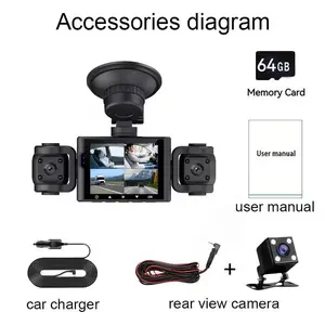 360 Degree 4 Channel Dash Cam 1080P Front 720P Rear Left Right Car Camera 4 Screen Display Night Vision WDR G Sensor Loop Recording