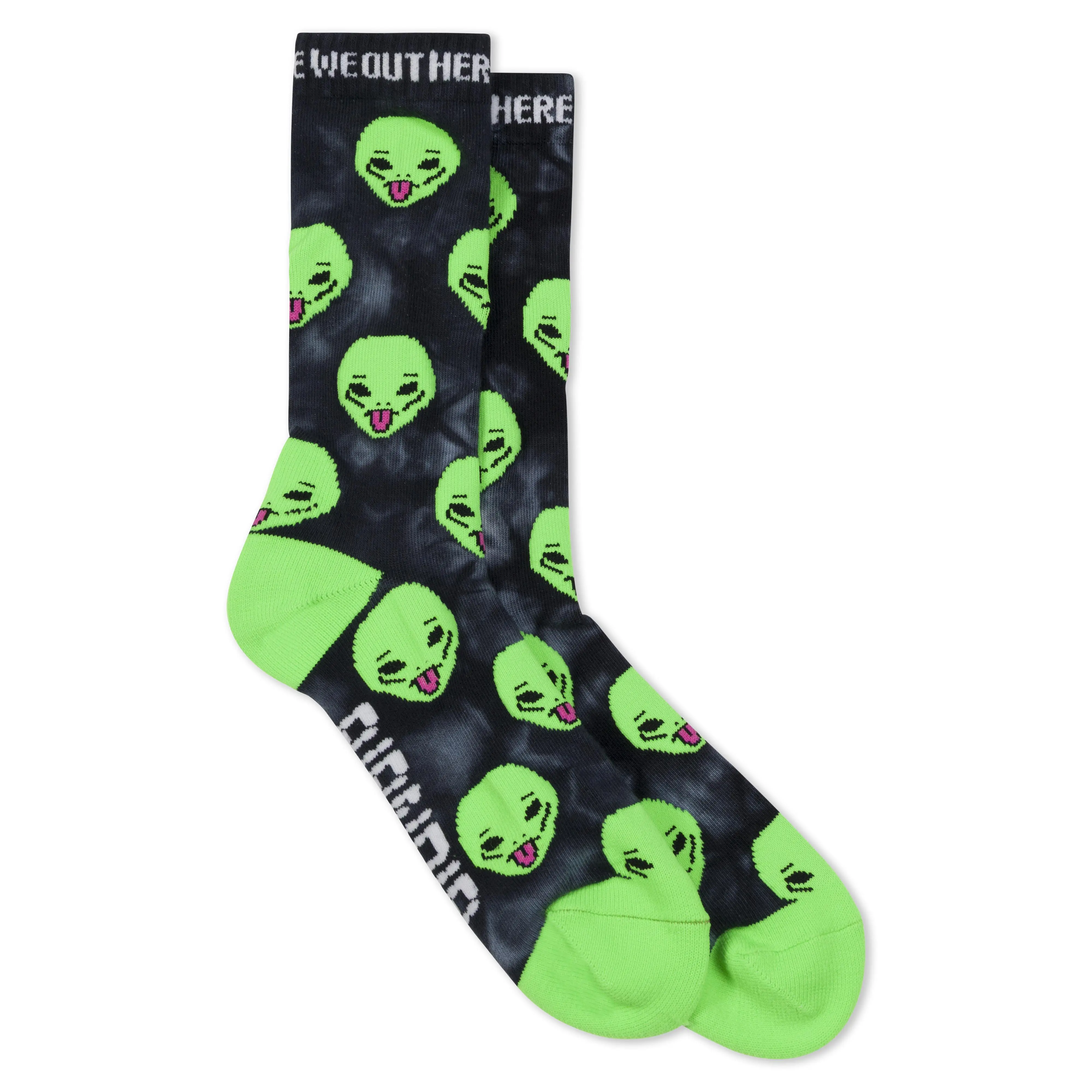 Men's "We Out Here" Black Lightning Graphic All-Over Print Calf-High Socks, Menswear Cotton-Polyester-Spandex Blend