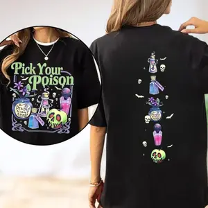 Pick Your Poison 2 Sides Shirt, Princess Halloween Shirt, Villains Cartoon Shirt, Spooky Season Shirt, Retro Halloween Shirt