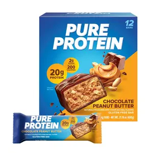 Pure Protein Chocolate Peanut Butter Protein Bars – 20g Protein, 2g Sugar, 2000 Calories (12 count) Low Sugar* High Protein Snack - Gluten Free - Perfect for a Healthy Snack