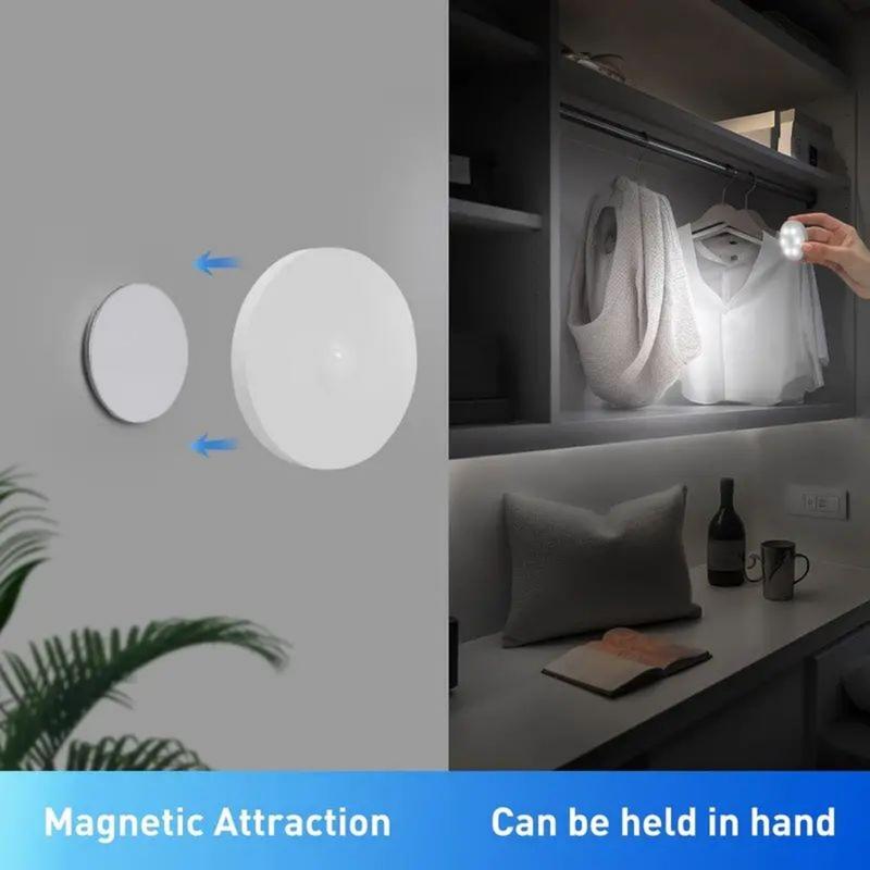 5-10 LEDs Motion Sensor Light, USB Rechargeable Round LED Light, Dimmable Night Light for Bathroom, Storage Cabinet, Stairway, Corridor & Office Space