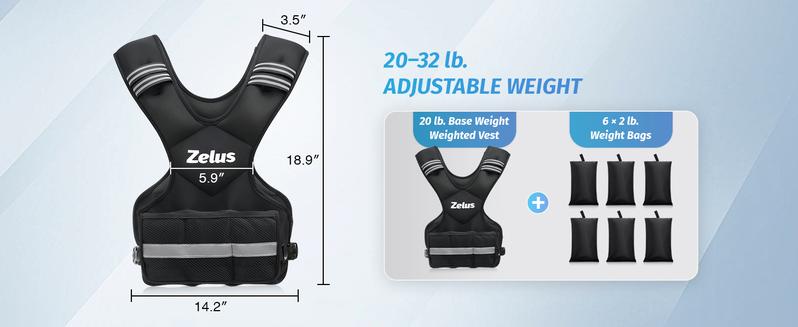 【Jumpstart Sale】ZELUS Weighted Vests, 4-10lbs/11-20lbs/20-32lbs Adjustable Workout Weighted Vest with 6 Ironsand Weights for Men&Women: Motivational Walking, Running,Rucking,Strength Training