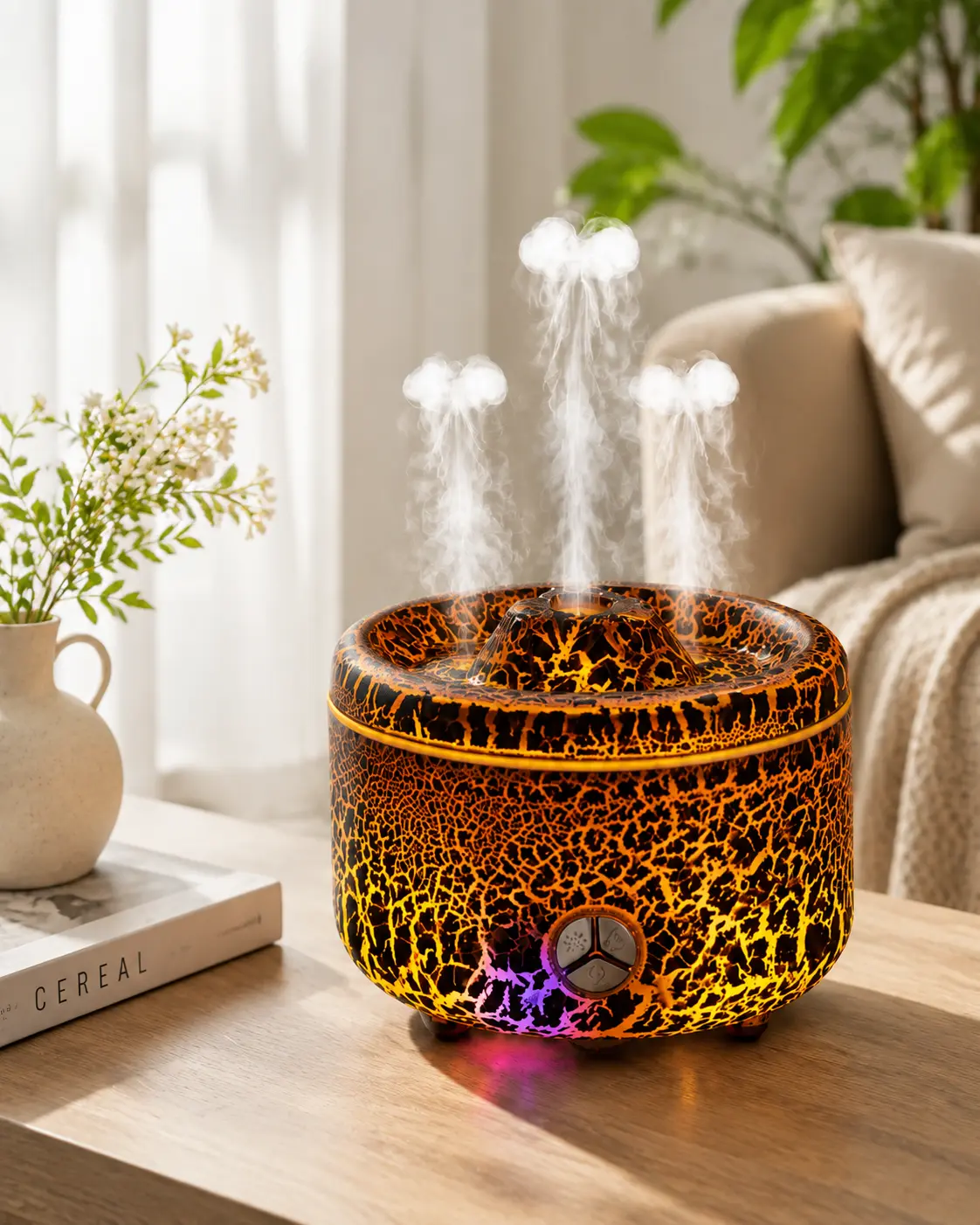 Volcano Aroma Diffuser Humidifier with Realistic Volcano Mist Effect, Ultrasonic Cool Mist Diffuser with LED Ambient Light