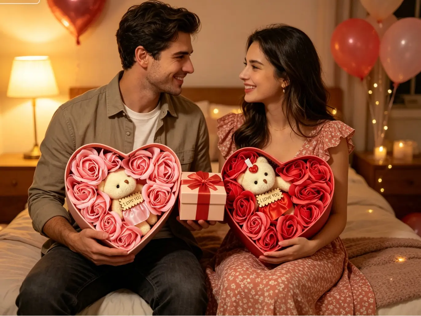 Teddy Bear Rose Heart Box - Romantic Valentine's Day Gift for Her, I Love You Scented Soap Flower Bouquet, Forever Rose Bear Gift Box for Girlfriend/Wife Valentine's Day Gift、Forever Rose、Teddy Bear