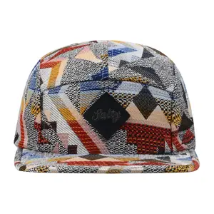 HatPhile Patchwork Salty Jacquard 5-Panel Hat - Adjustable Snapback, Textured Patterns, High-Quality Fabric, Large & X-Large Sizes