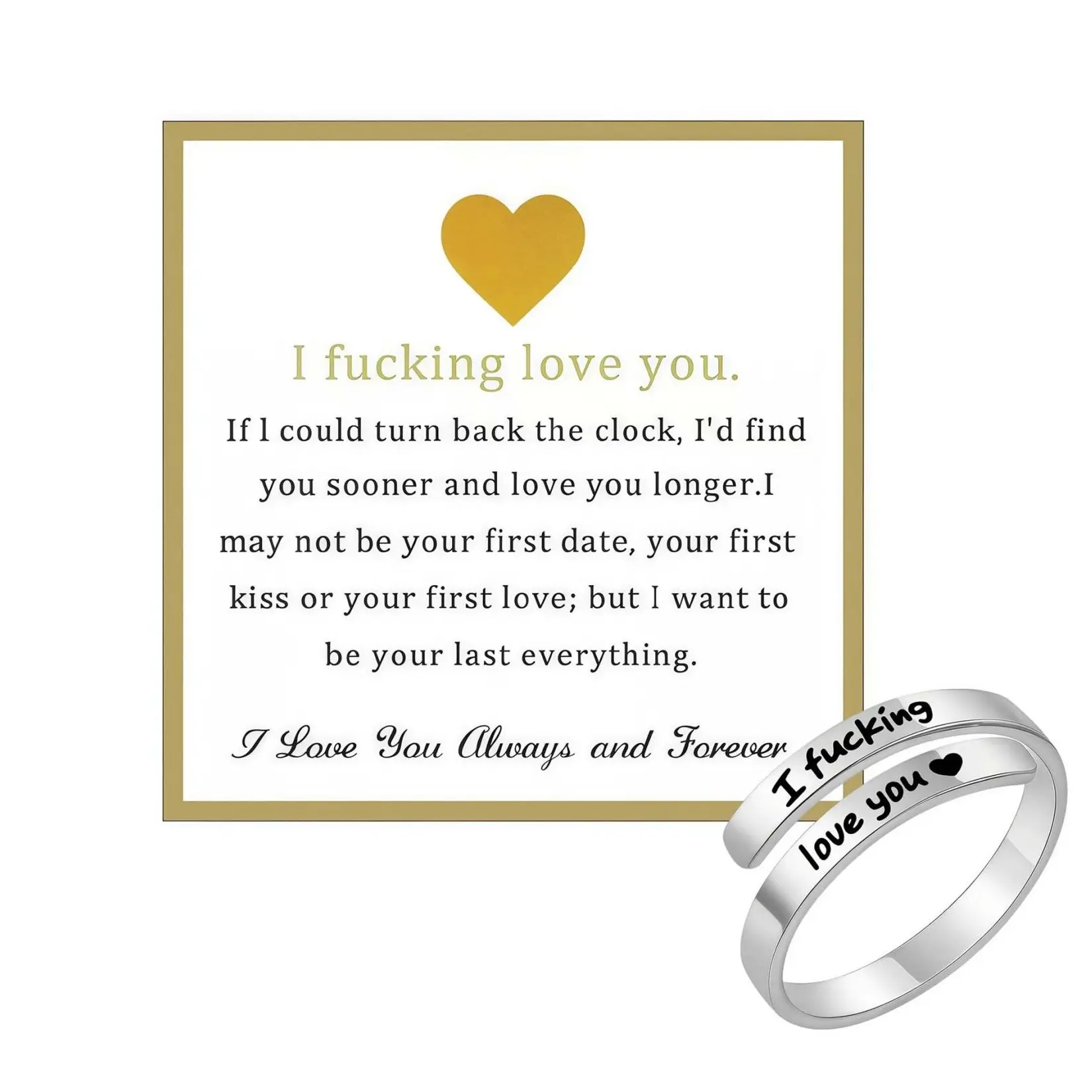 Unisex "I Fucking Love You" Engraved Jewelry Ring - Spiral Wrapping Design, Personalized Alphabet Ring with Letter Engrave, Couples' Gift Artificial Gemstone Jewelry, Jewelry Rings, Engraved Ring