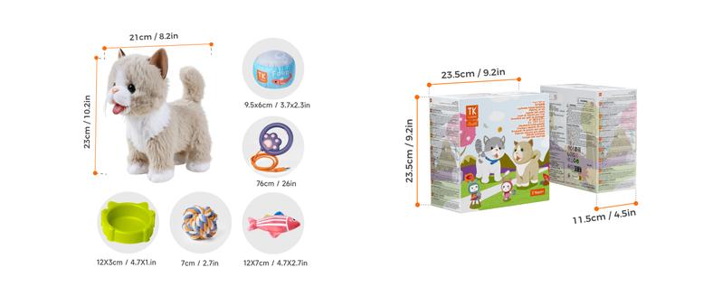 Interactive Plush Toy Cat for Kids, Walking Talking Plush with Leash Wags Tail Pretend Dress Up Emotional Development Christmas Gift for Toddlers Kids