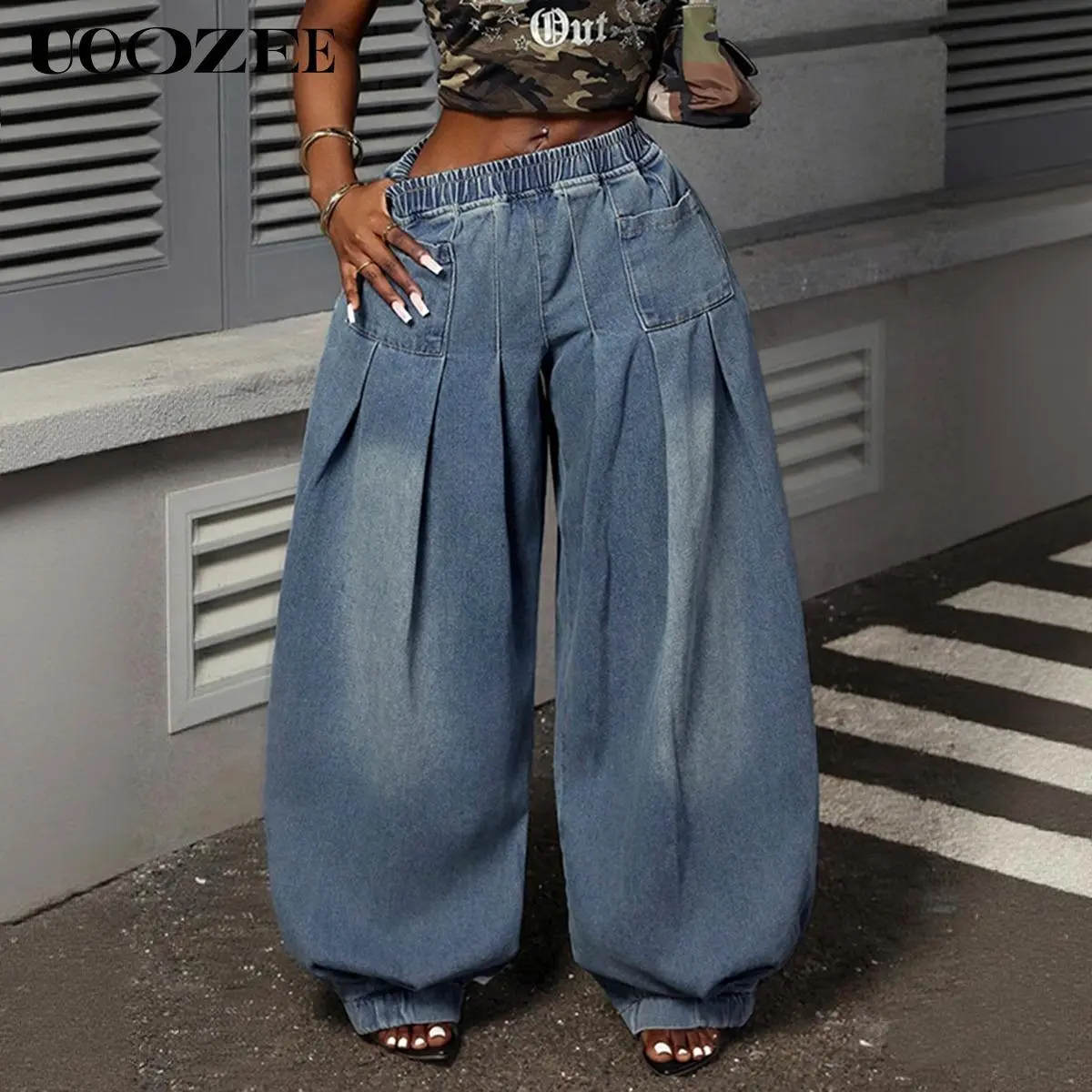 UOOZEE Women's Fall Jeans 2026 Boyfriend Style Retro Barrel Jeans Solid Color Oversized Loose Pleated Pockets Elasticity High Waist Lady Jean Pants Bottoms, Casual stacked jeans baggy jeans,clothes for back to school,first day of school outfits