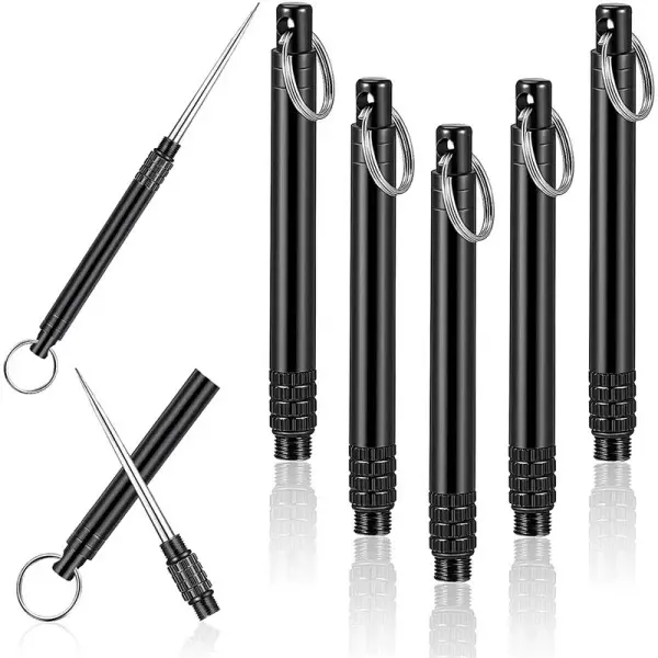 5 Pieces Portable Gray Titanium Toothpicks Pocket Toothpicks Keychain Brass with Metal Toothpick Holder for Outdoor Picnic Camping travel Hiking Accessory