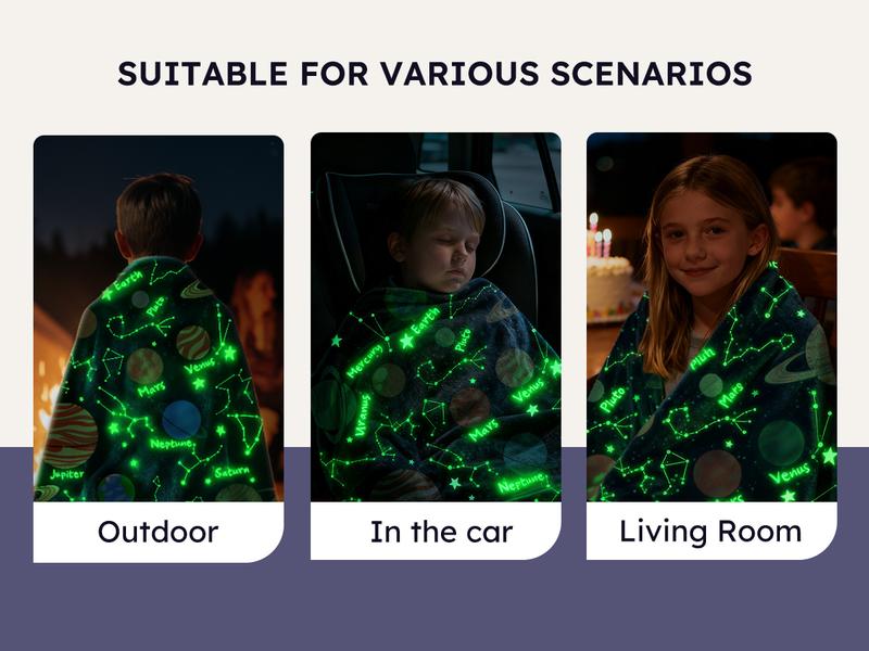 Yoofoss Glow in The Dark Fleece Throw Blanket for Kids, Soft Warm Cozy Cute Glowing Blankets for Bed Sofa Couch Unique Gifts, Toddler Blankets for Boys Girls, Twin Size 61" x 81"