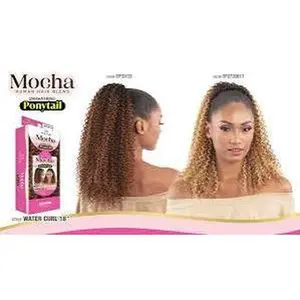Mayde Mocha Human Blend  DrawString Ponytail Water Curl 18"