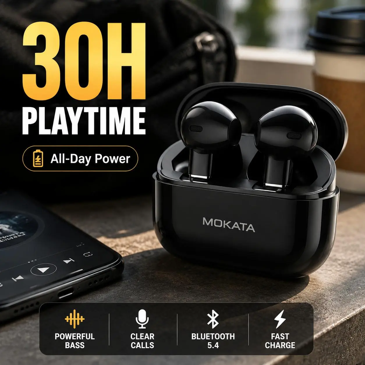 Wireless Earbuds Bluetooth 5.4, 100H Playtime Deep Bass Earphones, Noise Reduction In-Ear Headphones with Mic for Work, Travel & Sports hifi heavy bass noise