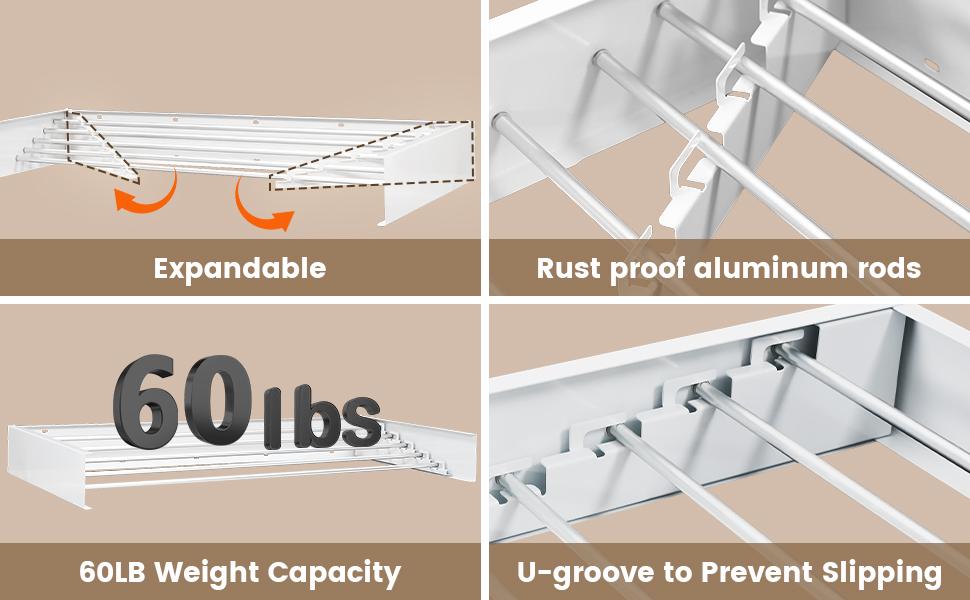 Wall Mounted Clothes Drying Rack 40" Folding Laundry Drying Rack, Collapsible Hanging Rack for Bathroom and Laundry, Supports up to 60lbs for Maximum Space-Saving Efficiency