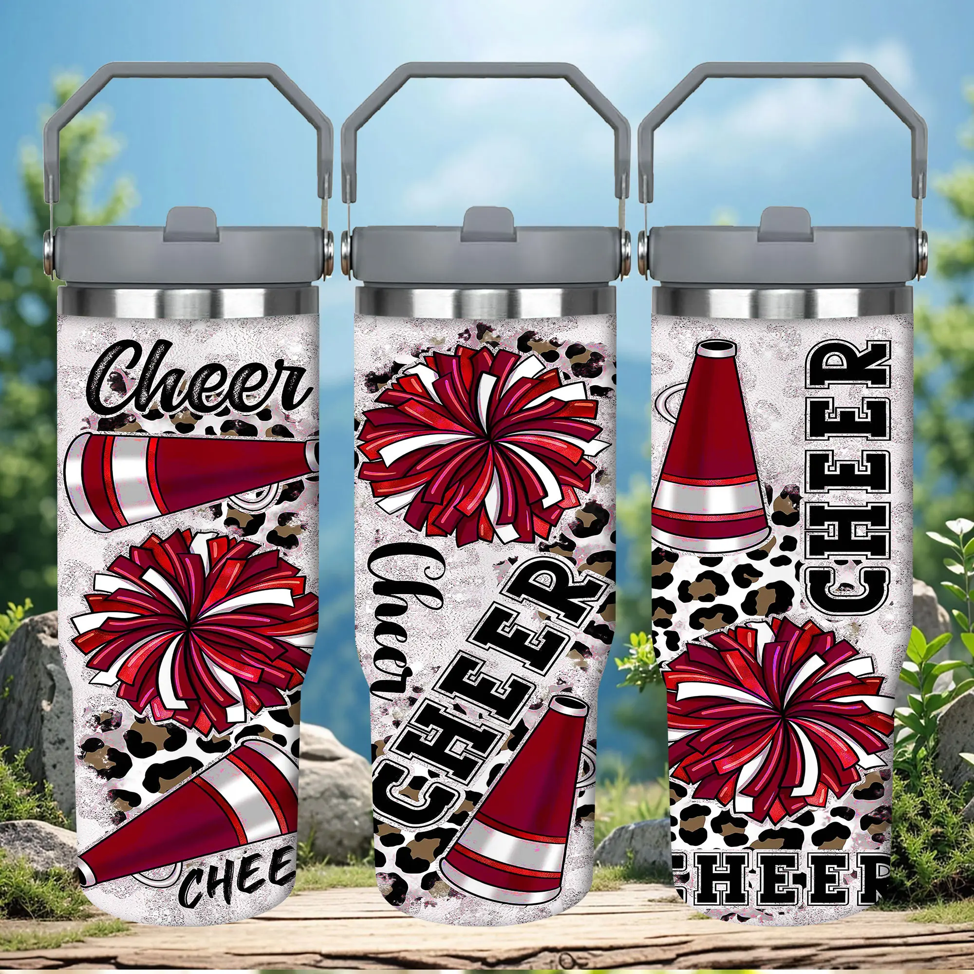 1pc 30oz Insulated Travel Cheerleader Tumbler with Leak-Proof Lid, Vacuum Flask Kitchenware, Memorial Birthday Gift for Women, Ideal for Halloween-Independence Day, Flasks, Drinkware Tumbler