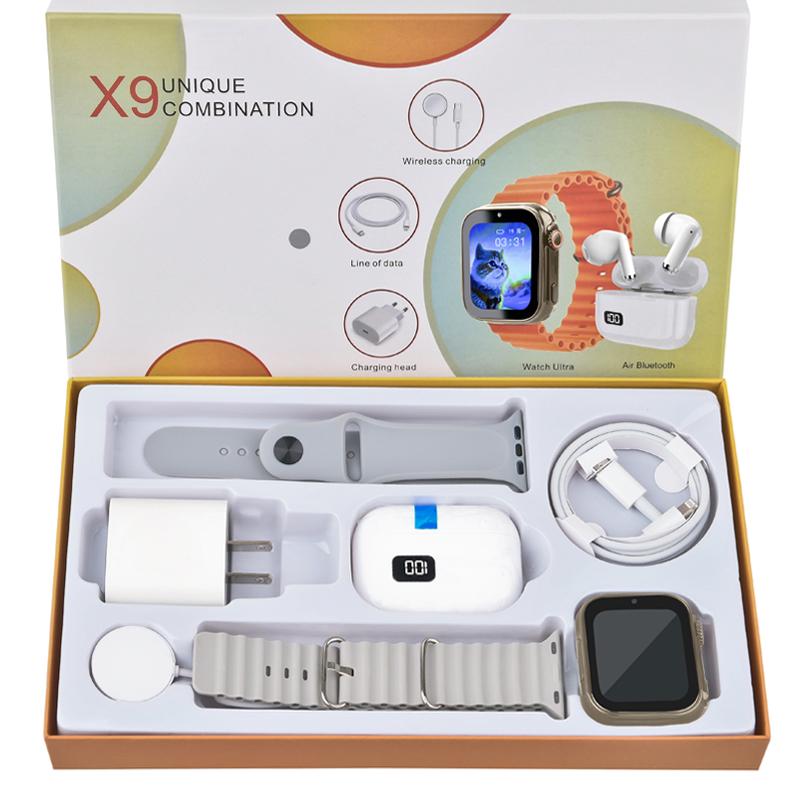 6-in-1 Smartwatch Kit: Smartwatch, Bluetooth headphones, 20W fast charger, Type-C fast-charging cable, adapter, and audio support—compact and portable. Headphone device.