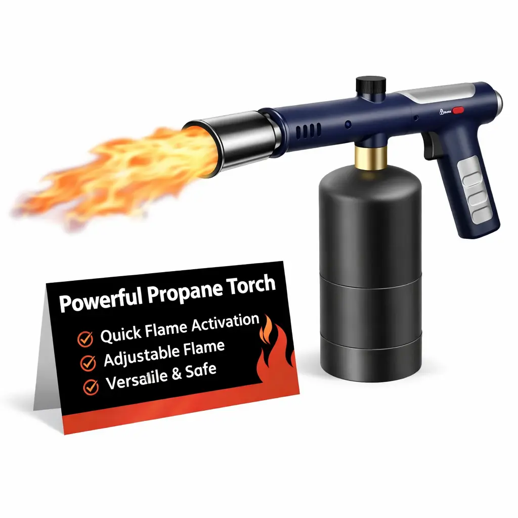 Outdoor Propane Torch Lighter - 1-Click Max Flame Fire Starter with Safety Lock, Heavy-Duty Igniter for Camping, Grill, Fire Pits (Tank Not Included)