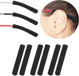 Anti-Slip Elastic Comfort Eyeglasses Temple Tips Sleeve, Soft and Well-Fitting Glasses Ear Cushion, Microstructured Fabric Glasses Ear Grip, Knitting Eyeglass Arm Cushion - Black  Pairs