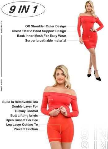 Popilush The Shapewear Dress Off Shoulder Long Sleeve Midi Dresses Womenswear Lady Casual Underwear Longsleeves Casual Wear Basic