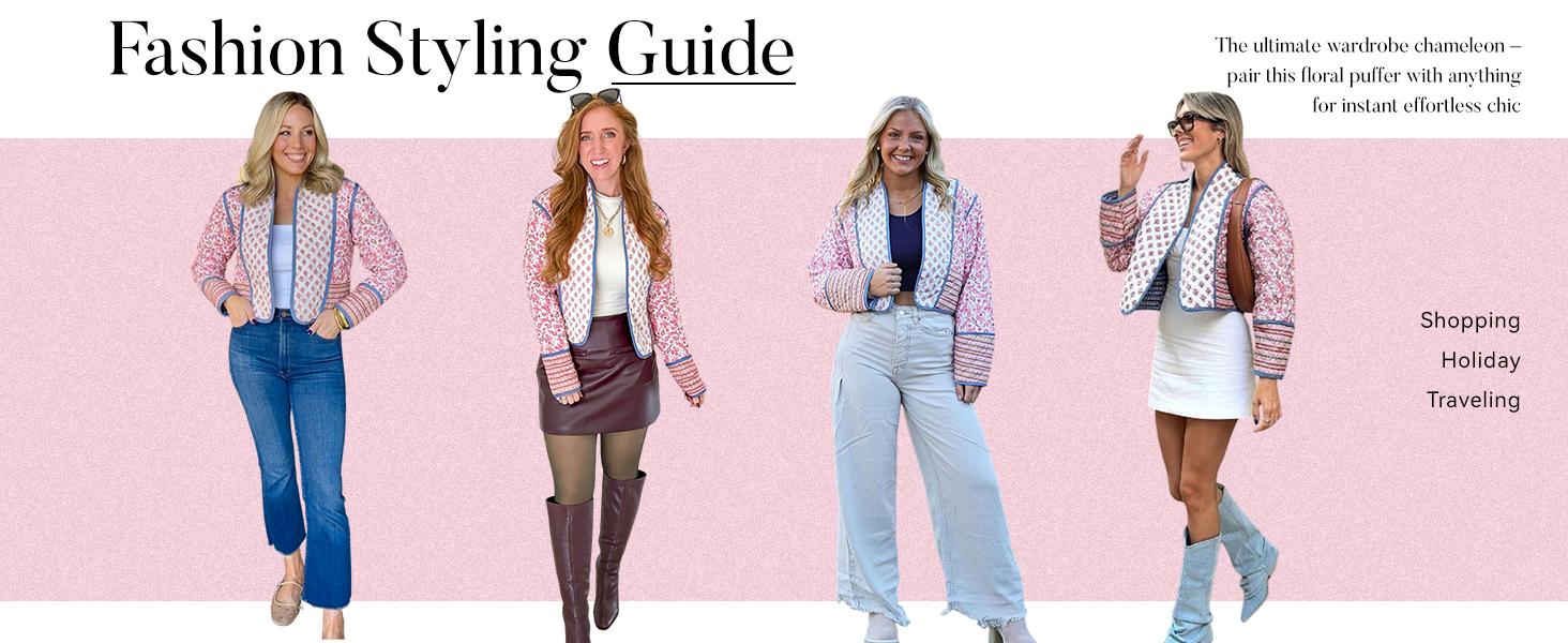 Naeduo Women's Cropped Floral Quilted Jacket Cardigan Printed Lightweight Open Front Padded Puffer Coat